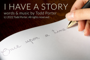 Image with textbook ”I Have a Story” on a picture of hand-written “once upon a time”